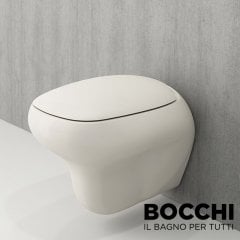 BOCCHI Fenice Asma Klozet, Parlak Bisküvi Klozet Kapağı Dahil