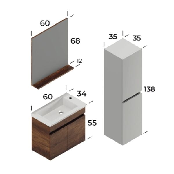 Smart Lidya 60 cm Beyaz Banyo Dolabı