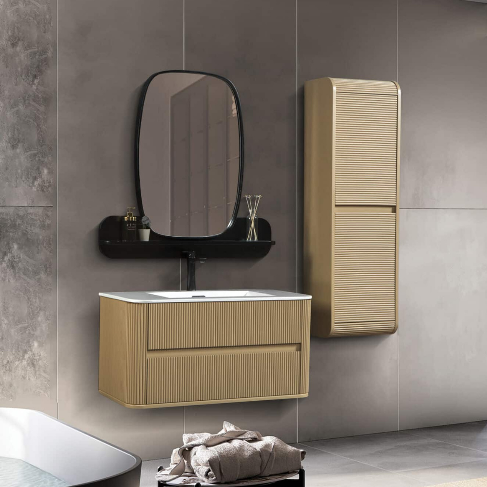Bagnora Curved 100 cm Mdf Banyo Dolabı Cappucino