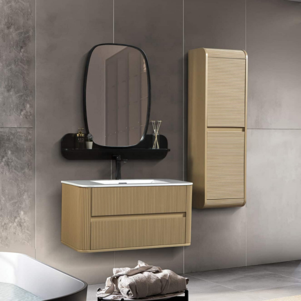 Bagnora Curved 100 cm Mdf Banyo Dolabı Cappucino