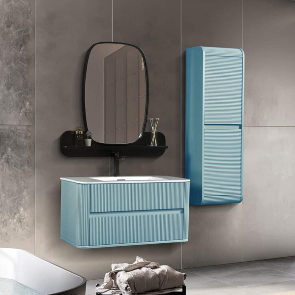 Bagnora Curved 100 cm Mdf Banyo Dolabı Ice Blue