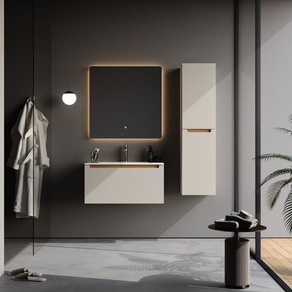 Smart İbiza 80 cm Mat İpek Gri Banyo Dolabı