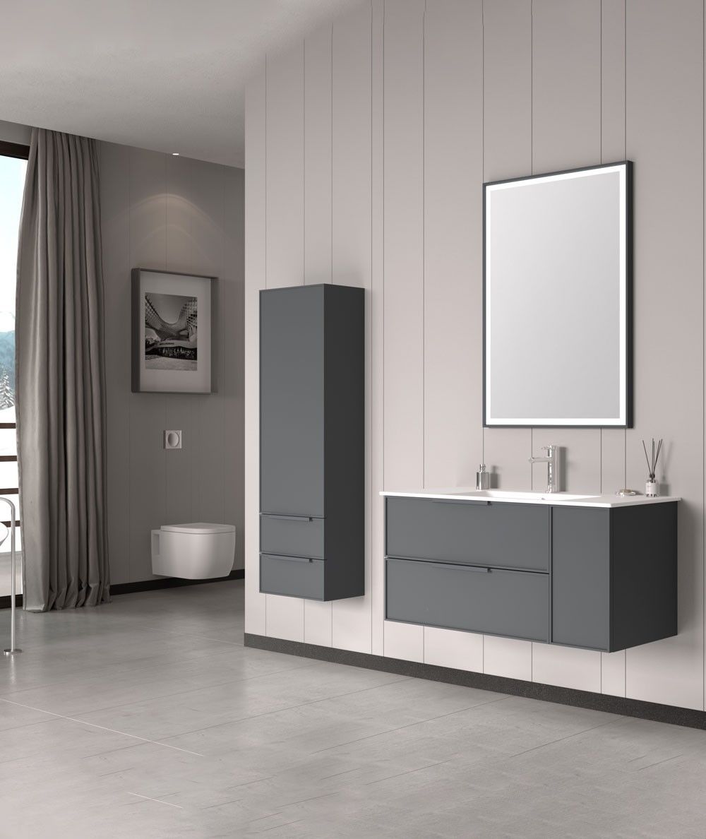 Orka Solid 100 cm Mat Antrasit Banyo Dolabı