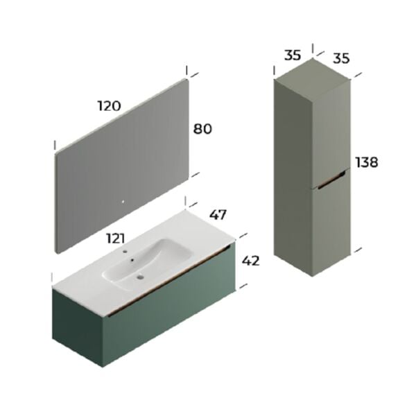 Smart İbiza 120 cm Mat Koyu Yeşil Banyo Dolabı