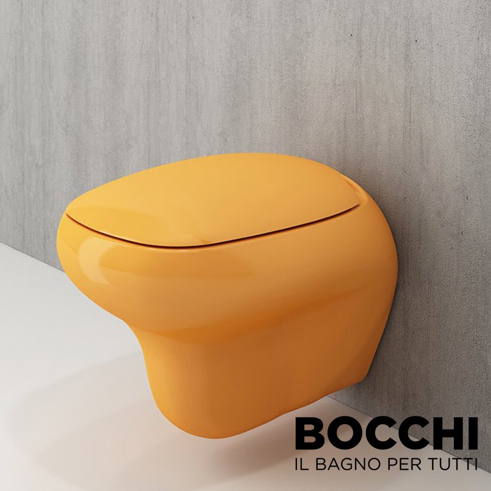 BOCCHI Fenice Asma Klozet, Parlak Mandalina Sarısı Klozet Kapağı Dahil