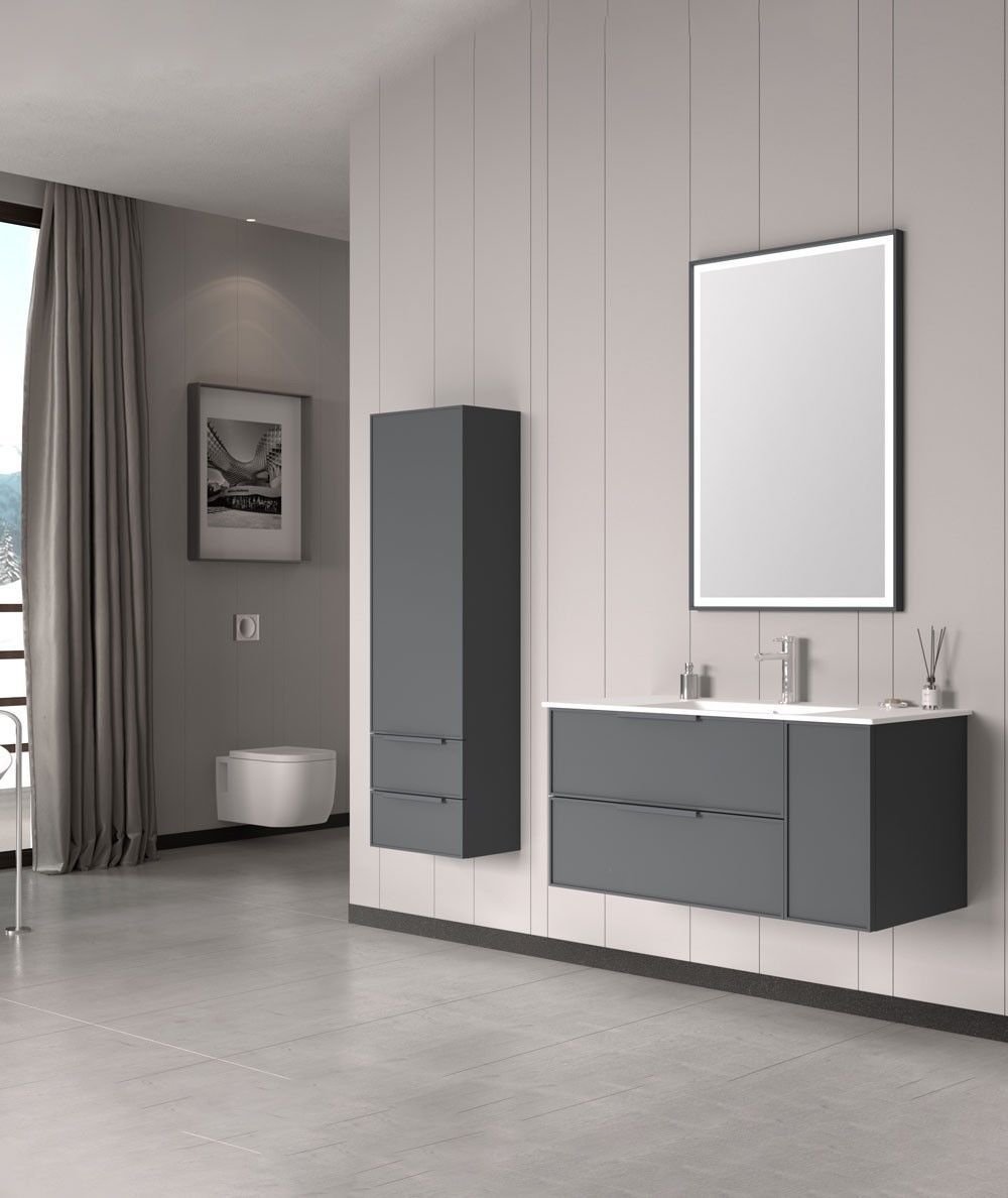 Orka Solid 120 cm Mat Antrasit Banyo Dolabı