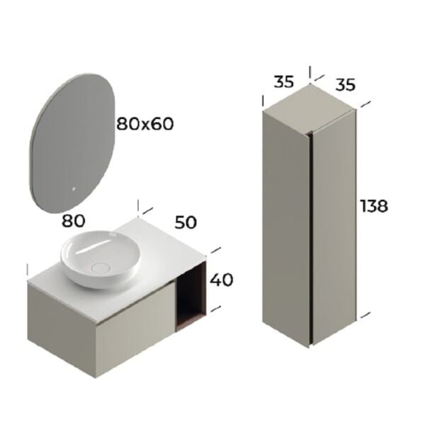 Smart Toledo 80 cm Mat İpek Gri Banyo Dolabı