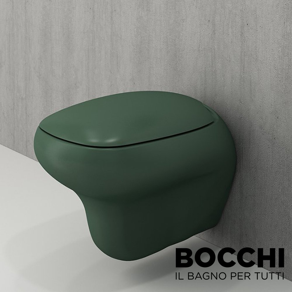 BOCCHI Fenice Asma Klozet, Mat Yeşil Klozet Kapağı Dahil