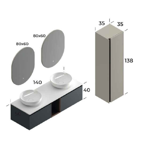 Smart Toledo 140 cm Mat Antrasit Banyo Dolabı