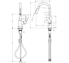 Hansgrohe Focus M41 Siyah  Eviye  Bataryası