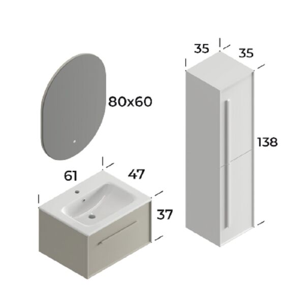 Smart Lugo 60 cm Mat İpek Gri Banyo Dolabı