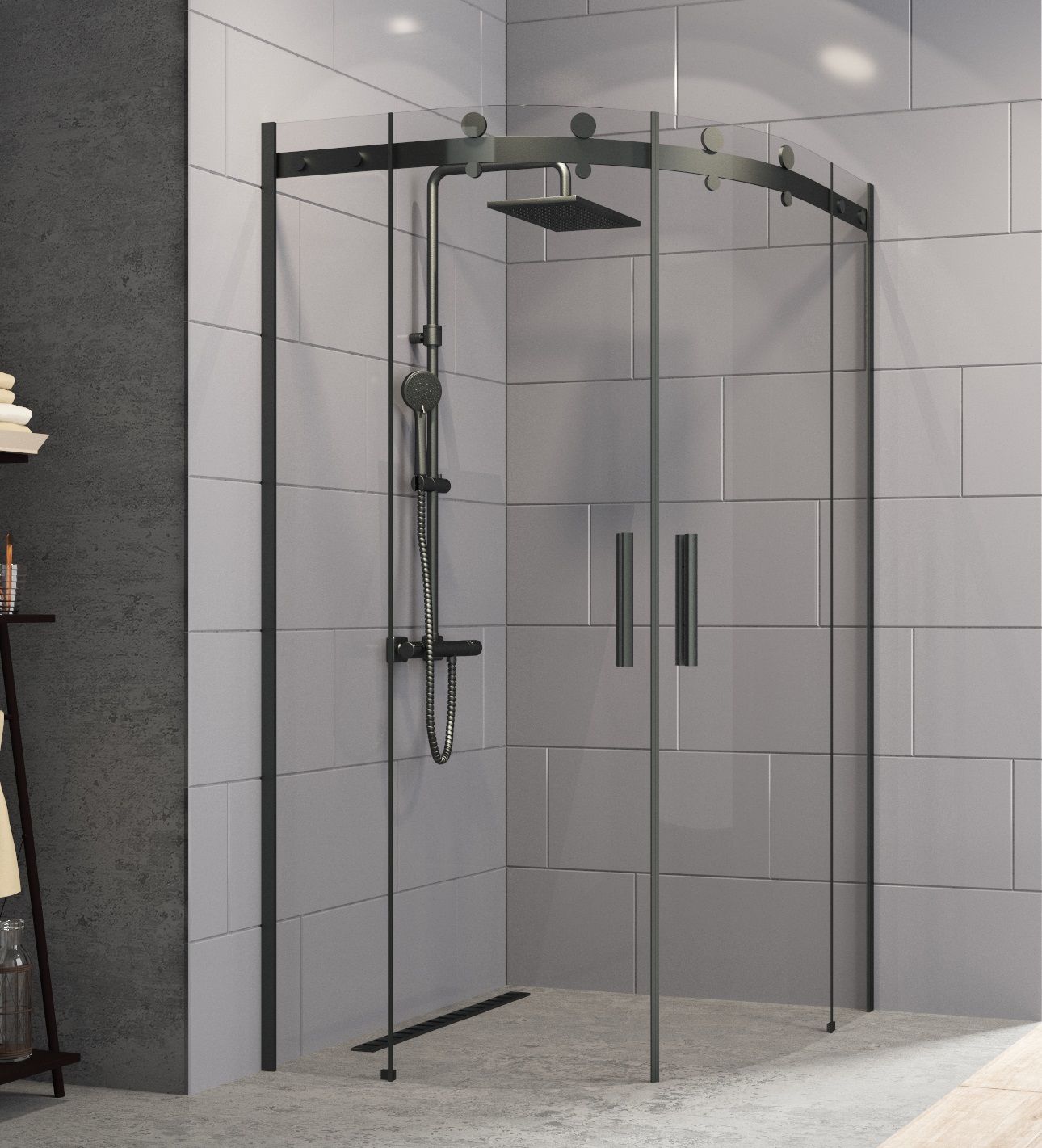 Aquanil Flash 120x120  Oval Siyah Duşakabin