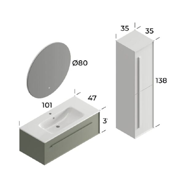 Smart Lugo 100 cm Mat Çimento Gri Banyo Dolabı