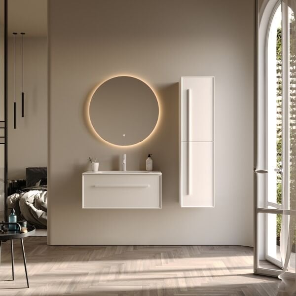Smart Lugo 80 cm Mat Beyaz Banyo Dolabı