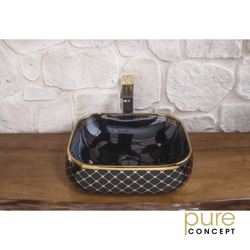 Pure GB-523 Çanak Lavabo 45 cm Siyah-Altın Sarı