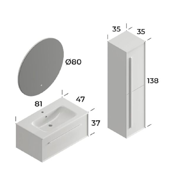 Smart Lugo 80 cm Mat Beyaz Banyo Dolabı