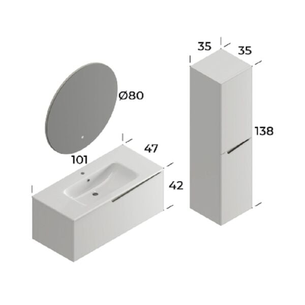 Smart Braga 100 cm Mat Beyaz Banyo Dolabı