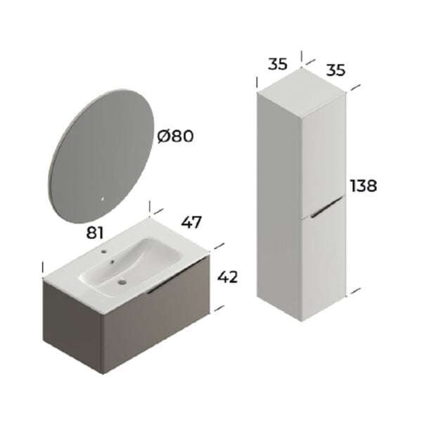 Smart Braga 80 cm Mat Sütlü Kahve Banyo Dolabı