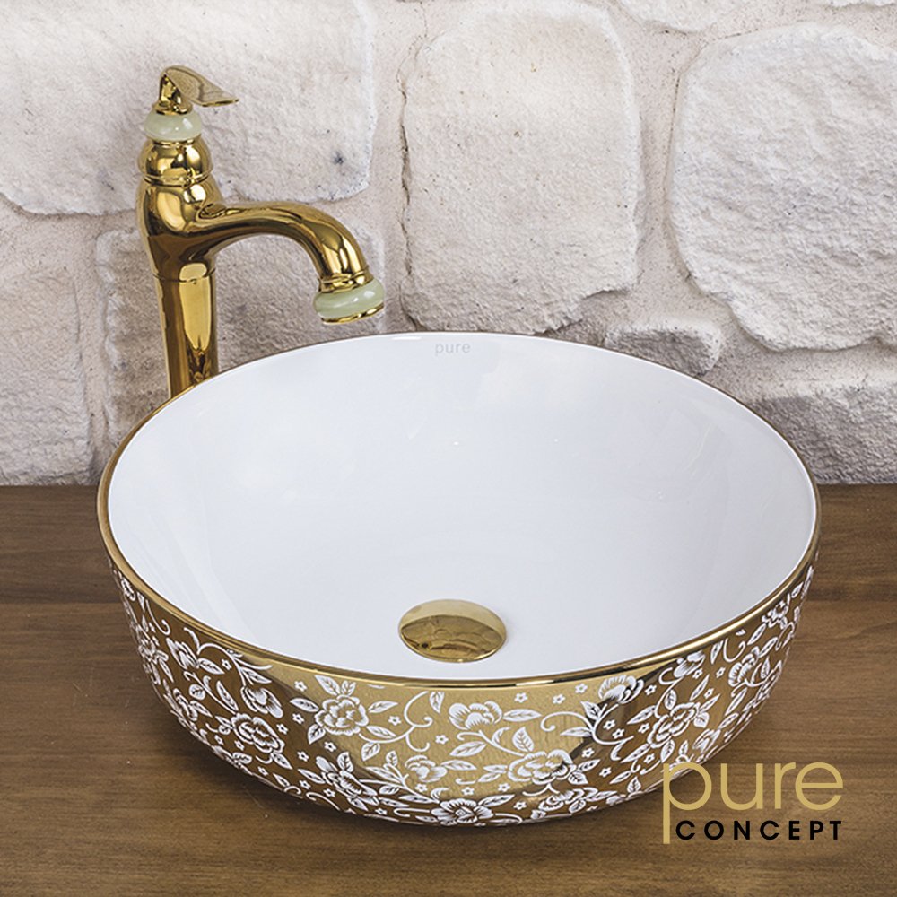 Pure GW-603 Çanak Lavabo 41 cm  Beyaz-Altın Sarı