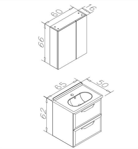 Orka Nuvola 65 cm Parlak Antrasit Banyo Dolabı