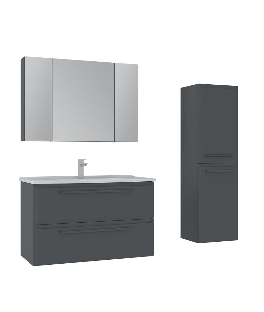 Orka Nuvola 100 cm Parlak Antrasit Banyo Dolabı