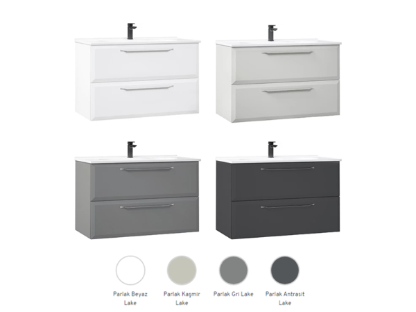 Orka Nuvola 100 cm Parlak Antrasit Banyo Dolabı