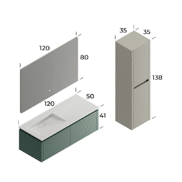 Smart Lizbon 120 cm Mat Koyu Yeşil Banyo Dolabı