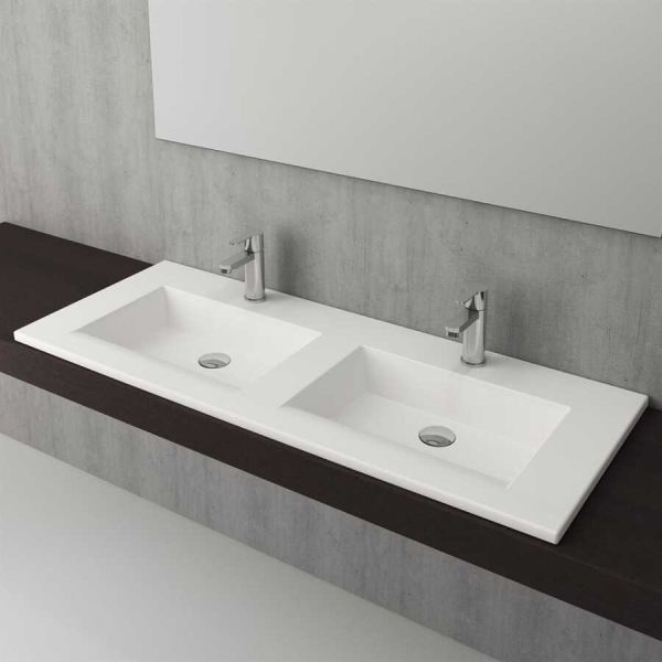 BOCCHI Milano Çift Gözlü Lavabo 120 cm (Parlak Beyaz)