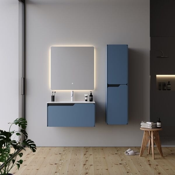 Smart Lyon 80 cm Mat Güvercin Mavisi Banyo Dolabı
