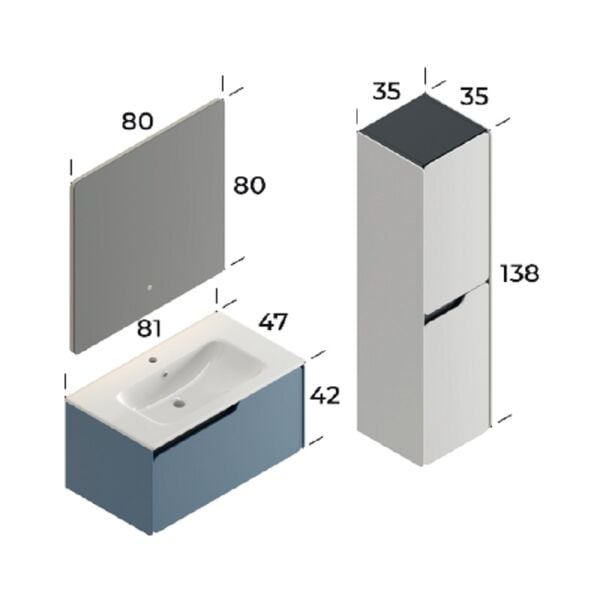 Smart Lyon 80 cm Mat Güvercin Mavisi Banyo Dolabı