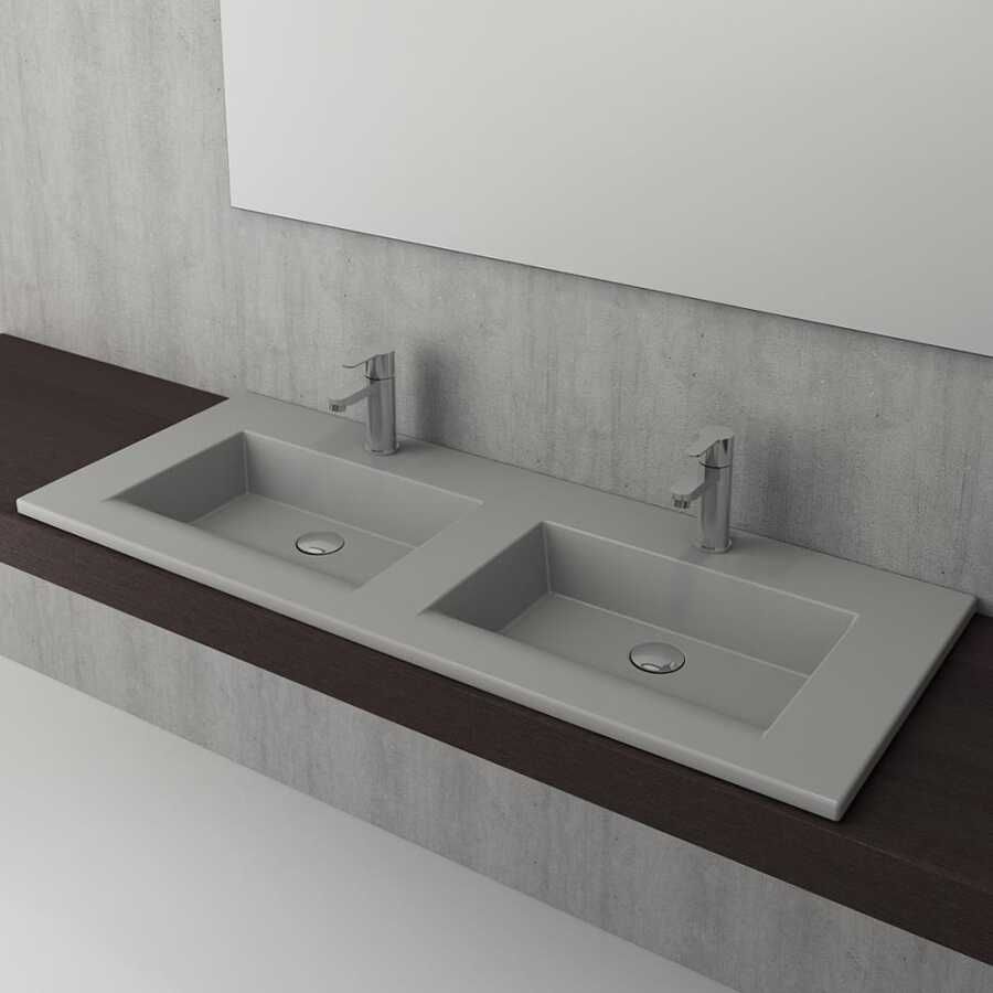 BOCCHI Milano Çift Gözlü Lavabo 120 cm (Mat Gri)