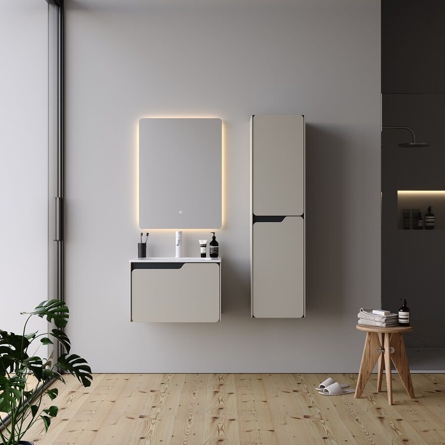 Smart Lyon 60 cm Mat İpek Gri Banyo Dolabı