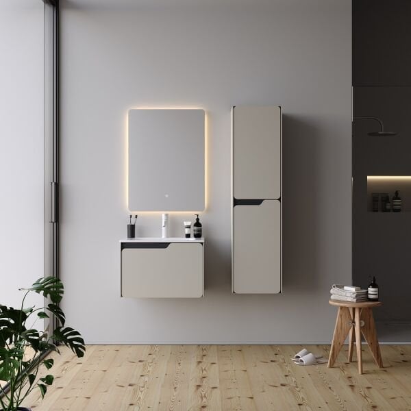 Smart Lyon 60 cm Mat İpek Gri Banyo Dolabı