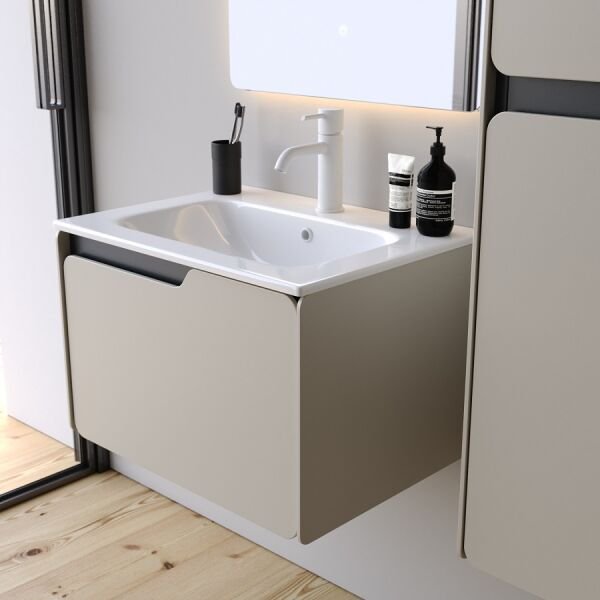Smart Lyon 60 cm Mat İpek Gri Banyo Dolabı