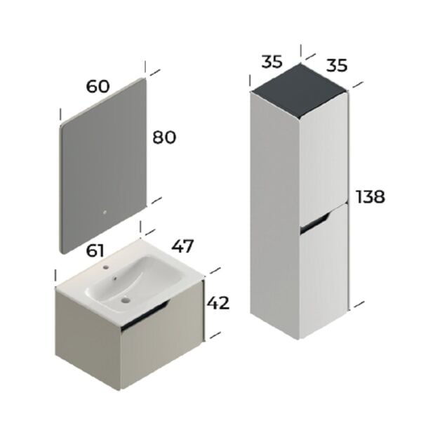 Smart Lyon 60 cm Mat İpek Gri Banyo Dolabı