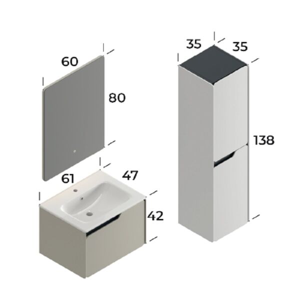 Smart Lyon 60 cm Mat İpek Gri Banyo Dolabı