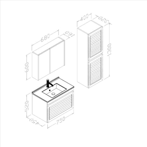 Aquanil  Blenda 75 cm Beyaz Banyo Dolabı