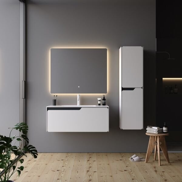 Smart Lyon 100 cm Mat Beyaz Banyo Dolabı