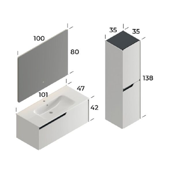 Smart Lyon 100 cm Mat Beyaz Banyo Dolabı