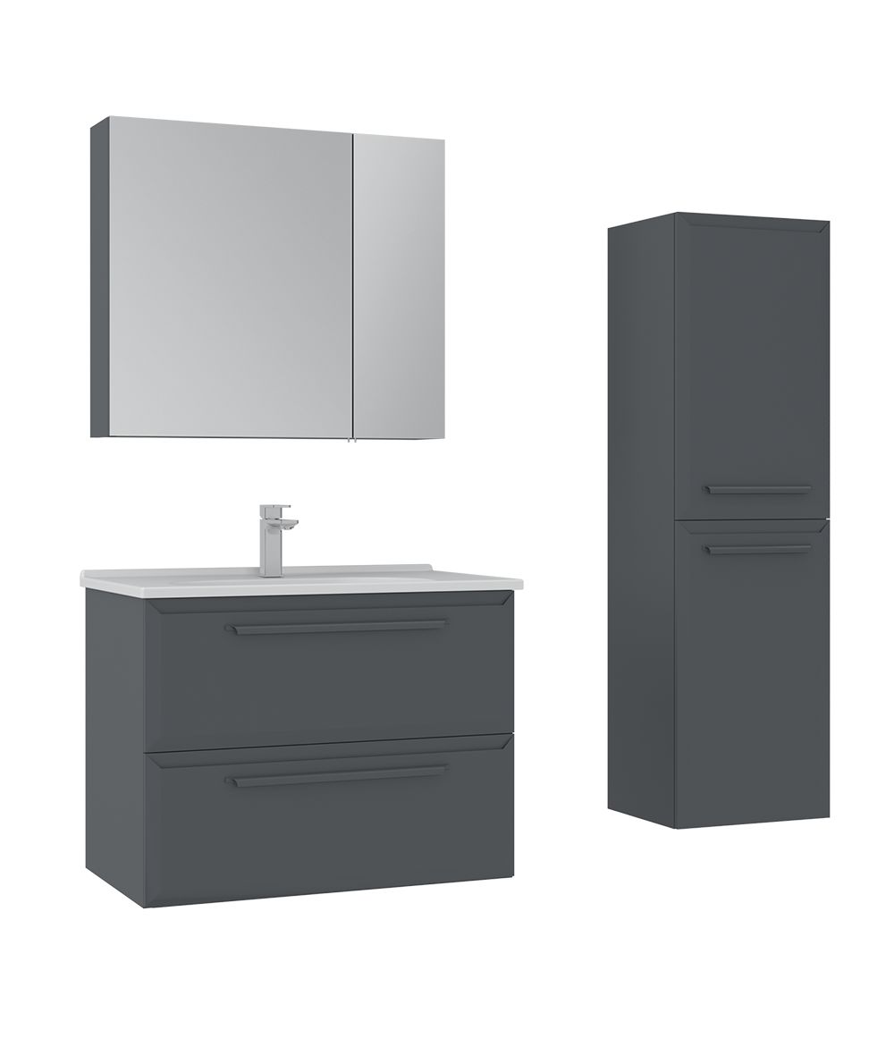 Orka Nuvola 80 cm Parlak Antrasit Banyo Dolabı