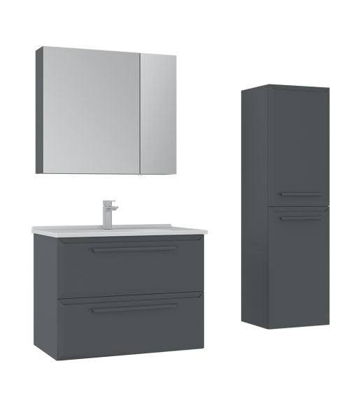 Orka Nuvola 80 cm Parlak Antrasit Banyo Dolabı