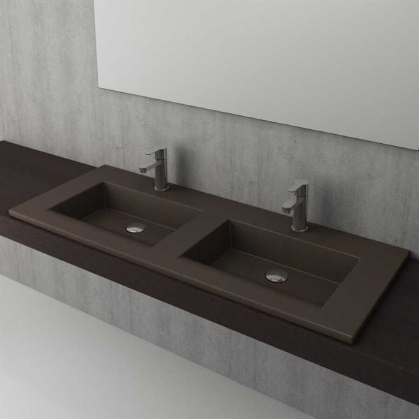 BOCCHI Milano Çift Gözlü Lavabo 120 cm (Mat Kahve)