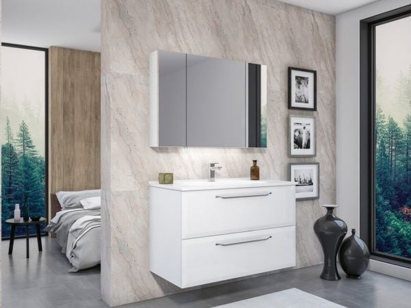 Orka Nuvola 100 cm Parlak Beyaz Banyo Dolabı