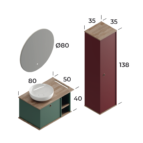 Smart Arma 80 cm Mat Koyu Yeşil Banyo Dolabı