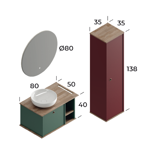 Smart Arma 80 cm Mat Koyu Yeşil Banyo Dolabı