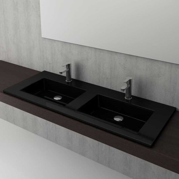 BOCCHI Milano Çift Gözlü Lavabo 120 cm (Mat Siyah)