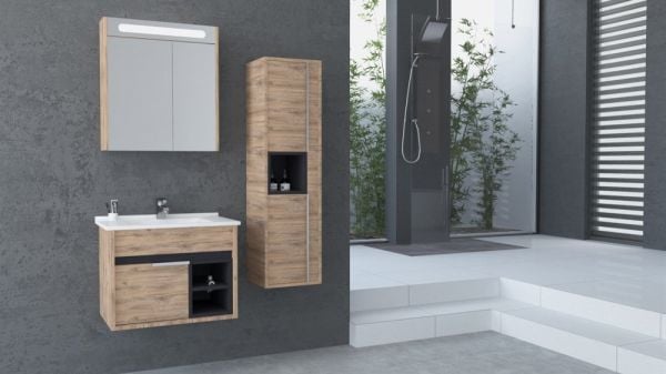 Aquanil Napoli 65 cm Dorado-Antrasit Beyaz Lavabolu Banyo Dolabı