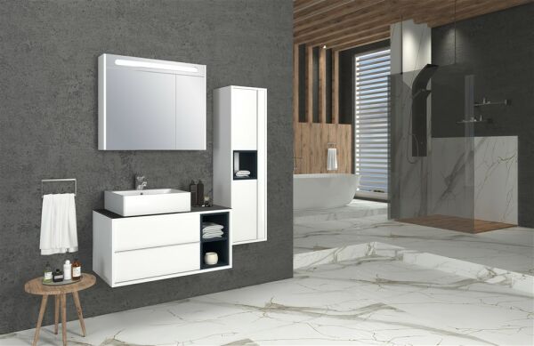 Aquanil Napoli 65 cm Beyaz-Antrasit Beyaz Lavabolu Banyo Dolabı