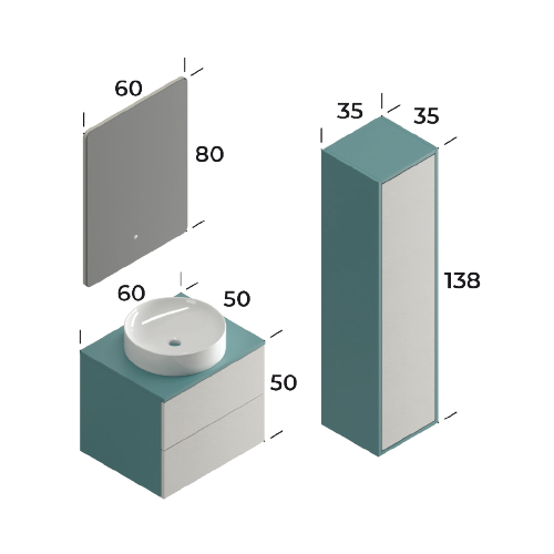 Smart Riva 60 cm Mat Bebek Mavi Banyo Dolabı