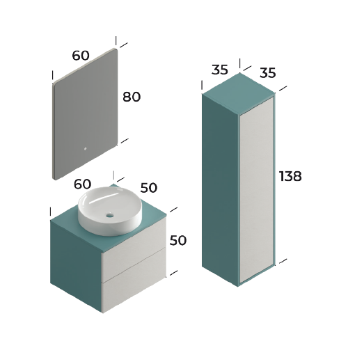 Smart Riva 60 cm Mat Bebek Mavi Banyo Dolabı